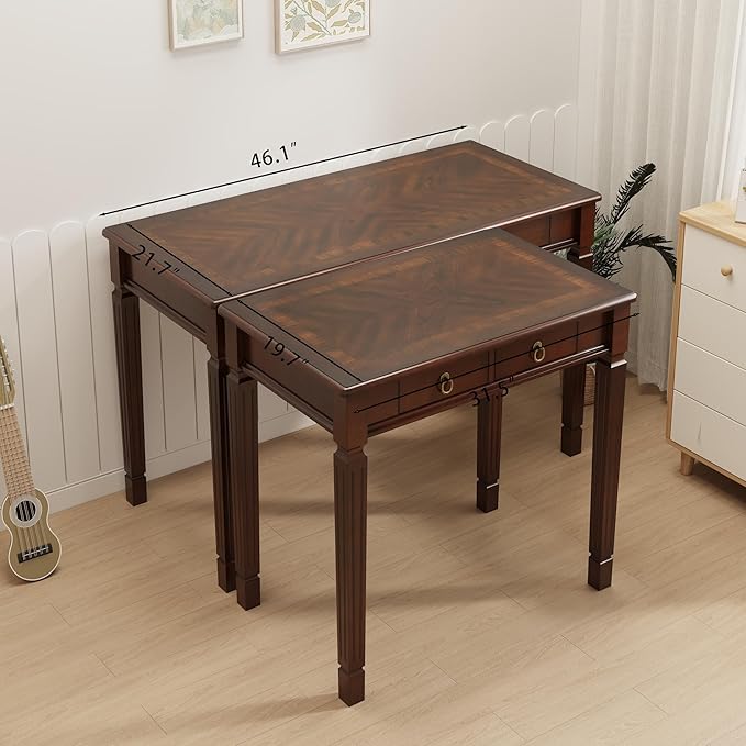 LEEMTORIG Vintage Solid Wood Writing Desk with 2 Drawers 46.1 W Large Secretary Desk Cherry Wood Writing Table for Home Office Traditional French Provincial Mahogany Desk Cherry Walnut BSZ-D1258
