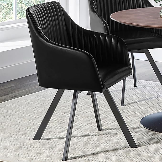 Black Channeled Sloped Arm Swivel Chair Modern Design with Comfortable Upholstered Seating Ideal for Living Room Lounge or Home Office