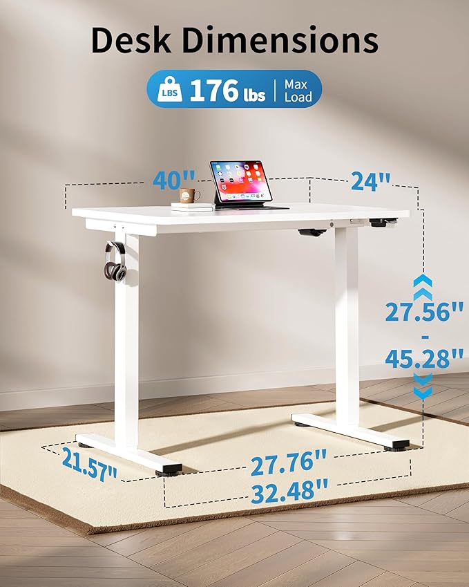Okin Small Electric Standing Desk 36 x 24 Whole Piece Height Adjustable Desk White Sit to Stand Computer Workstation for Home Office