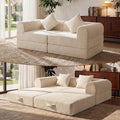 74.8’’ Boneless Modular Convertible Sofa Bed Fold-Out Floor Couch Loveseat All-Foam Futon Mattress Couch Corduroy Sleeper Sofa for Living Room &amp Small Spaces No Assembly Required Beige