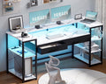 Pamray 58 Inch Computer Desk with Monitor Stand and Shelves Gaming Desk with LED Lights &amp Power Outlets PC Vanity Table with 2 Drawers for Home Office Marble
