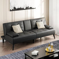 Shintenchi Futon Sofa Bed Leather Foldable Couch Reclining Sleeper with Removable Armrests Upholstered Loveseat Sofa Couch with Folding Cup Holders for Home Office(Black)