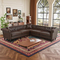 KEIKI 99 L-Shaped Luxury PU Leather Chesterfield Sectional Sofa with Rolled Arms and Nailhead Mid-Century Style Oversized 5-Seater Button Tufted Couch Easy Assembly for Living Room Dark Brown