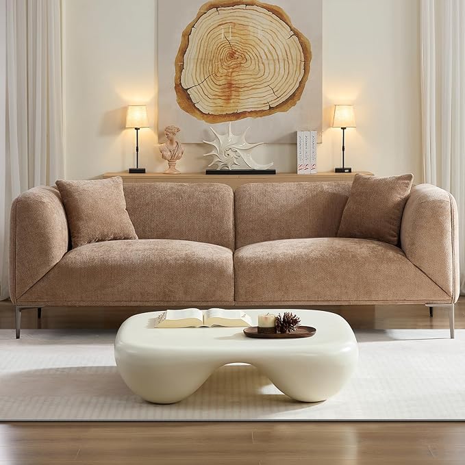 MEETAKING 82.7 Modern Sofa 3-Seater Boucle Couch with Metal Legs Luxury Deep Seats Cloud Sofas Minimalist Living Room Couches for Apartment Home Office Bedroom - Camel