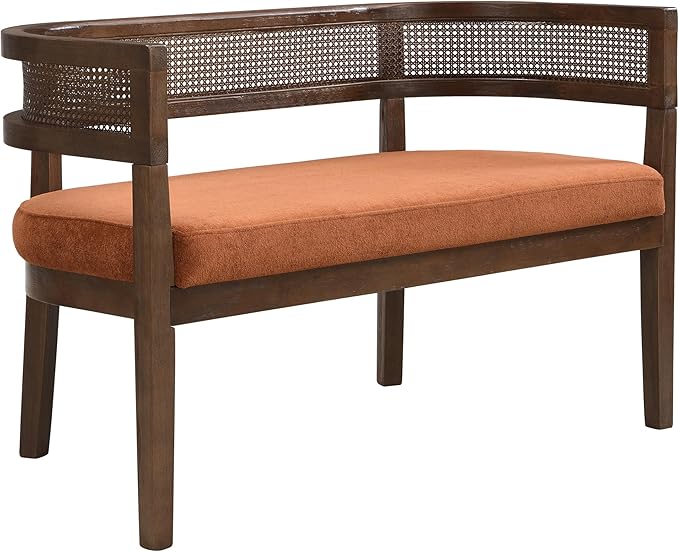 Christopher Knight Home Xiza Modern Fabric Upholstered Loveseat Sofa with Rubberwood Frame Comfy 2-Seater Sofa Couch and Rattan Backrest Love Seat Couches for Living Room Dark Orange + Walnut