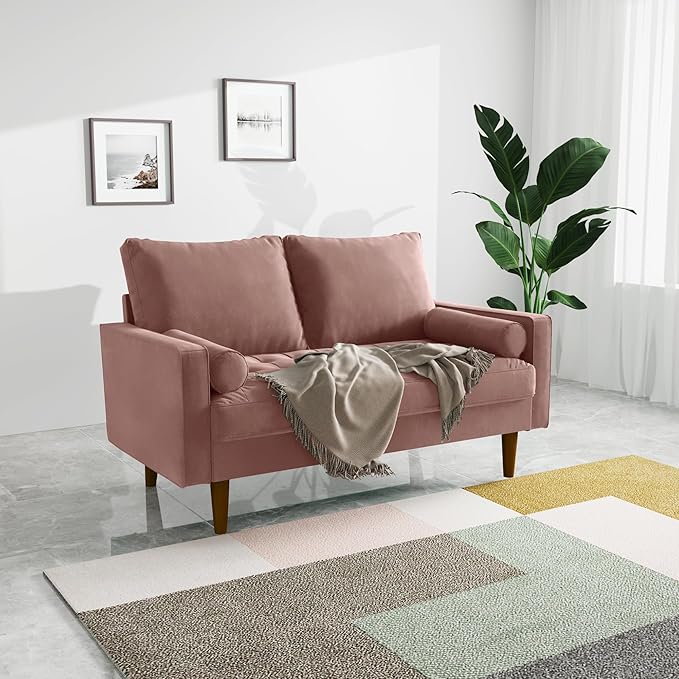 SILKIR Velvet Loveseat Sofa Love Seats Furniture for Small Spaces Mid-Century Modern Loveseats for Living Room Love Seat Couch 58 Inches Rose