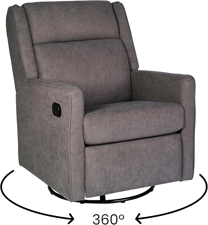Flash Furniture Cash Swivel Glider Rocking Recliner Manual Recliner with 360 Degree Swivel for Living Room Bedroom or Nursery Fabric Upholstered Dark Gray