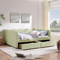 Cozy Gingham Daybed with 2 Drawers Queen Size Sofa Bed No Box Spring Needed with USB Port and Adorable Wave Shaped Linen Fabric Navy (Green+Queen+2 Drawers)