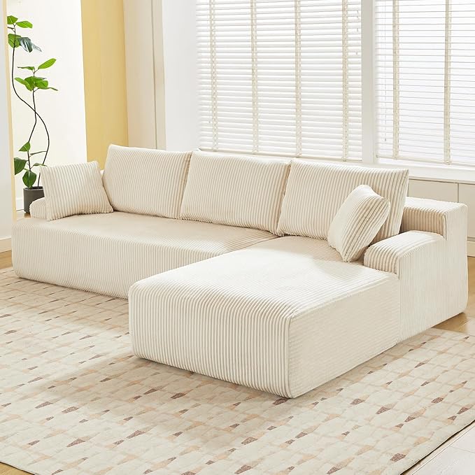 96” Modular Sectional Sofa Couches l-Shape Couch 3 Seat Modular Sofa Memory Foam Sectional Couches for Living Room Cloud Couch with Oversized Chaise (Beige Right Facing Chaise)