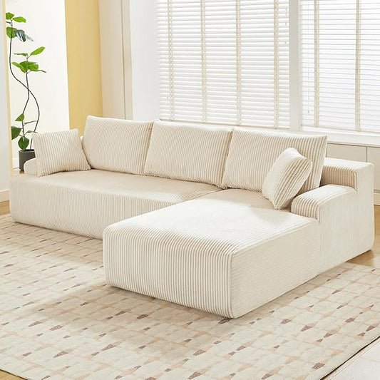 Cloud Couch Boneless l-Shape 96 Modern Sectional Comfy No Assembly Required Sleeper Modular Sofa with Corduroy Fabric Deep Seat Loveseat + Chaise Lounge Chair for Living Room