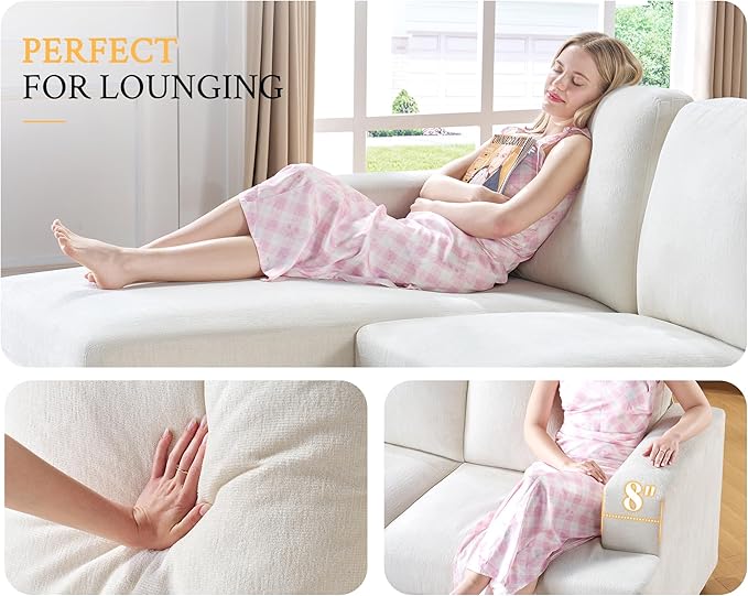 VanAcc 89 Inch Convertible Sofa with Storage Reversible L Shape Sofa Couch with Chaise Comfy Couches for Living Room Beige Chenille