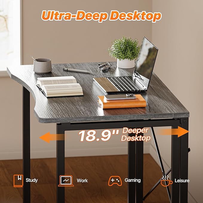 Huuger Folding Desk for Small Spaces 31.5 Inch Foldable Computer Table for Home Office Study Bedroom Dorm Space Saving Small Writing Work Office Computer Desk Easy to Fold Grey