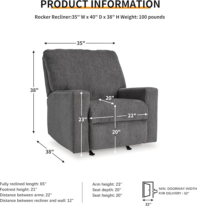 Signature Design by Ashley Rannis Casual Manual Rocker Recliner Gray