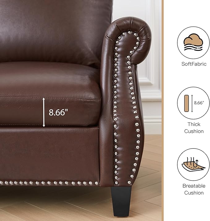 LEVNARY Compact PU Leather Sofa Set 3 Piece Small Space Couch Set with 3-Seater Loveseat &amp Armchair Comfortable Nailhead Trim Living Room Furniture for Apartment Office Guest Room (Brown)