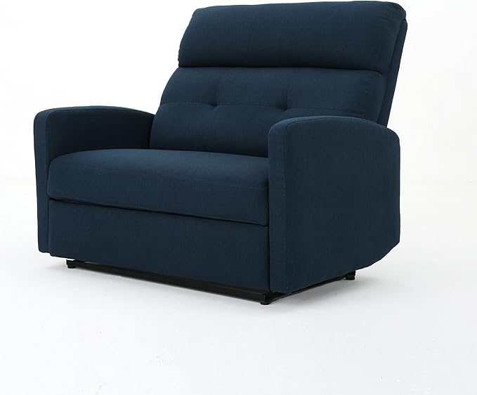 Mid-Century Fabric Double Seats Rocker Recliner Chair Adjustable Single Recliner Sofa with Thicker Seat Cushion with Pocket for Living Room Bedroom Apartment (Navy Blue)