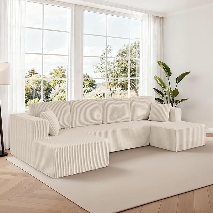 Comfortable Compression U-Shaped Modular Combination Sofa Compression Combination Modern Minimalist Corduroy Sofa Suitable for Living Room and Bedroom (Beige)
