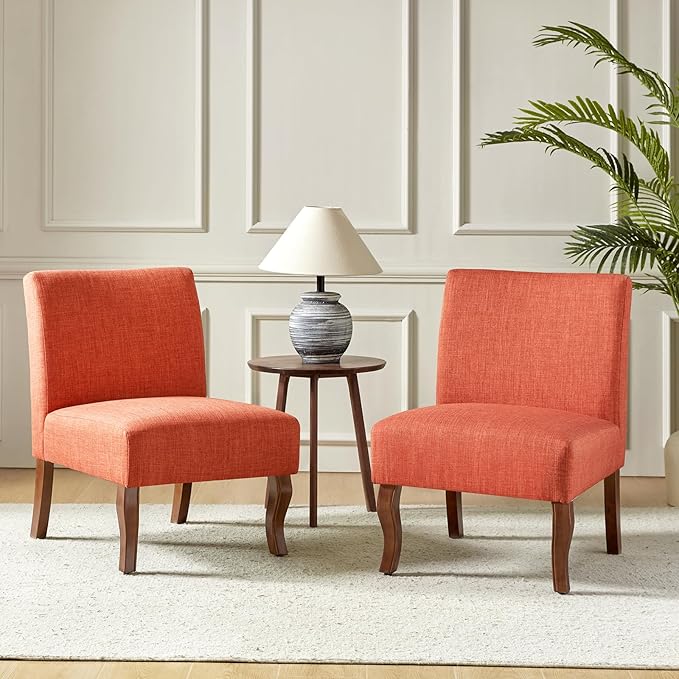 HULALA HOME Armless Accent Chair Set of 2Decorative Slipper Chair Vanity Chair for Bedroom Desk Living Room Bent LegRed