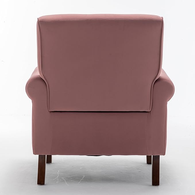Classic Accent Armchair with Birch Wood Frame and Comfortable Rolled Armrests Arm Chairs for Living Room Bedroom and Office Decor Rose