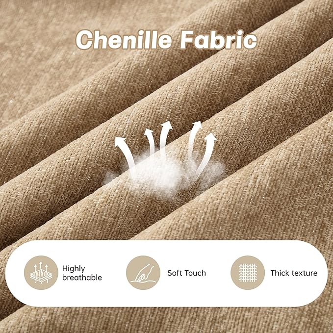 Modular Sectional Sofa Couch Comfy Chenille Three-Seat Sofa with Removable Ruffles Pleats Skirts Elegant Mid Century Sofa Couch for Living Room Bedroom (Light Coffee 107.1inch+1ottoman)