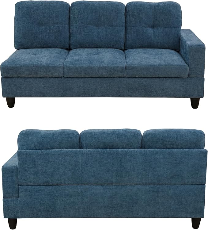 103.5 Inch Modern L-Shaped Couch Flannel Sectional Sofa with Chaise Lounge 4-Seater Couch with Accent Pillows for Living Room Apartment Dark Blue
