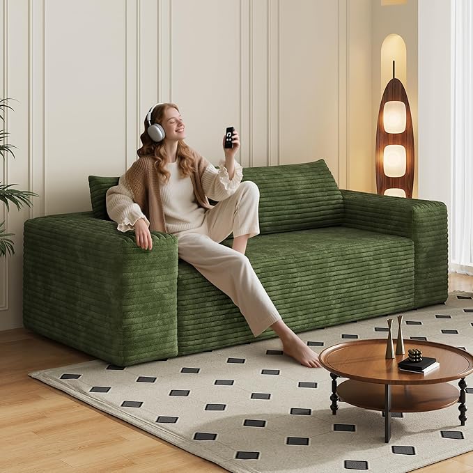 79 Boneless Couch Loveseat Sofa Gifts for Women Men Comfy Deep Seat Cloud Couch No Assembly Required Floor Sofa for Living Room Apartment Small Spaces CorduroyGreen