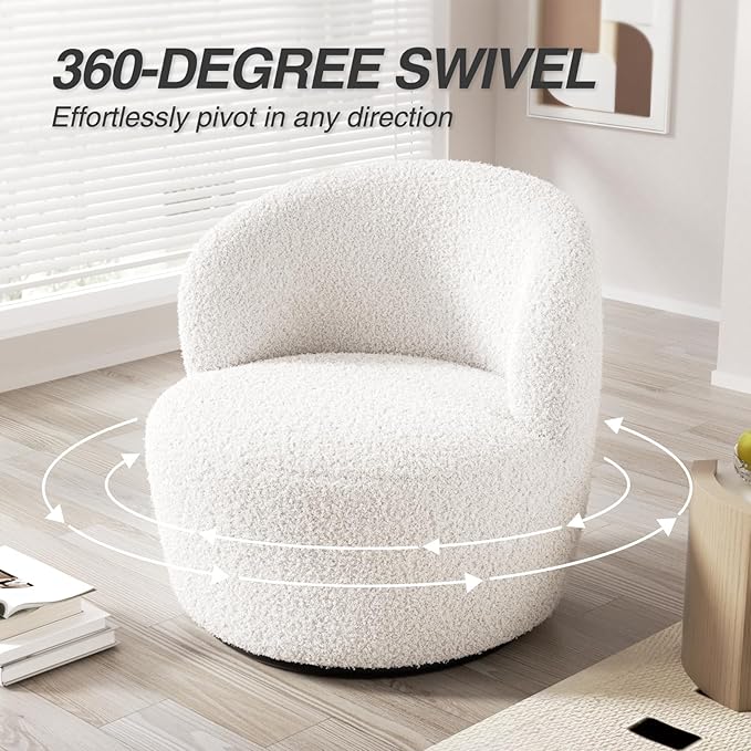 Swivel Accent Chair Set of 2 360° Small Round Barrel Chairs Modern Cozy Sherpa Padded Armchair for Living Room Bedroom Waiting Room Office White