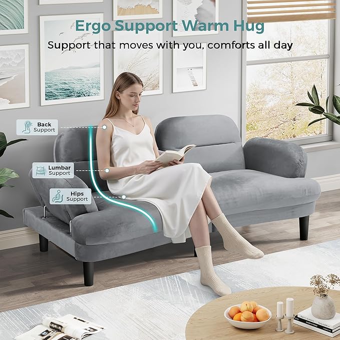 79” Futon Sofa Bed Sleeper Sofa Convertible Sofa Bed with Adjustable Backrest and Armrests Luxury Velvet Cloud Loveseat Convertible Recliner Sleeper Sofa for Living Room Bedroom Apartment Green