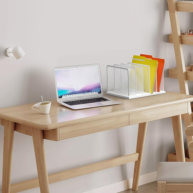Kuntine.B Desk File Organizer Upright Mesh Desktop Organizer File Sorter Office Organization File Holder for Home Office &amp Classroom (White 1 Pack 5-Section)