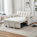 Kiztir Futon Sofa Bed 55 Small Loveseat Sleeper Sofa Comfy Velvet Pull Out Couch Bed with 3 Levels Adjustable Backrest and Side Pockets for Living Room Bedroom Apartment Small Spaces (B-Beige)