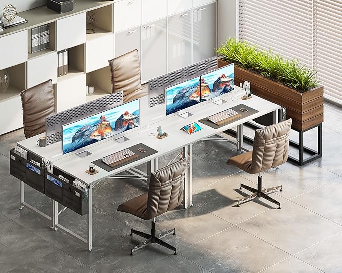 AODK 48 inch Small Computer Desk with Power Outlet for Small Spaces Home Office Student Laptop PC Writing Desks with Storage Bag Headphone Hook White