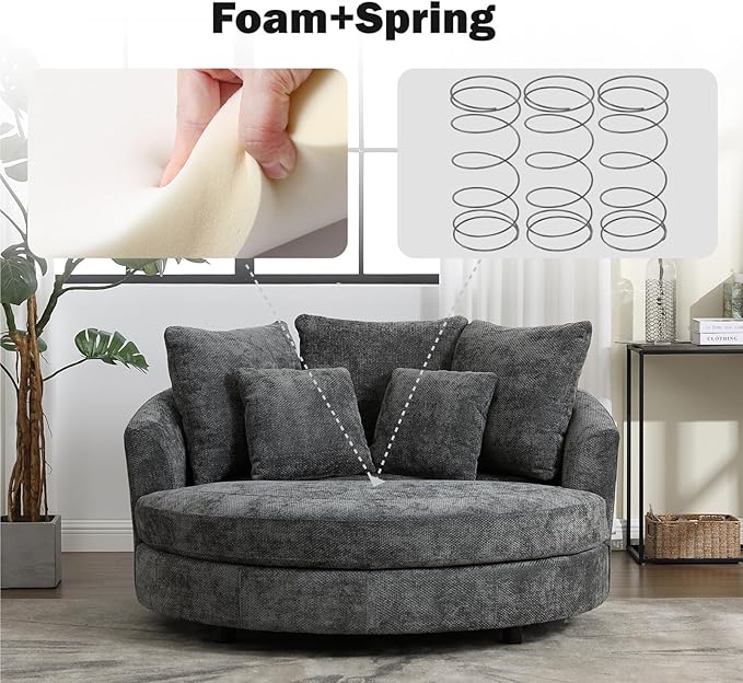 Chifee &amp Vingol 59.8 W Oversized Accent Barrel Chair Large Round Chair with WheelsGrey