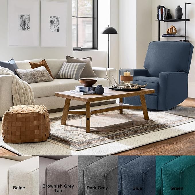Harkawon Swivel Rocker Recliner Chair Glider Rocker Recliner Rocking Chairs Nursery Fabric Chair with High Back Deep Seat for Living Room Bedroom Blue