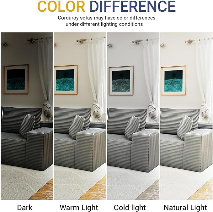 104 Cloud Sectional Couch with L-Shaped ChaiseModern Modular Sectional SofaCorduroy Boneless Couches for Living Room BedroomNo Assembly Required 3-Seater (Left Facing Chaise) Grey