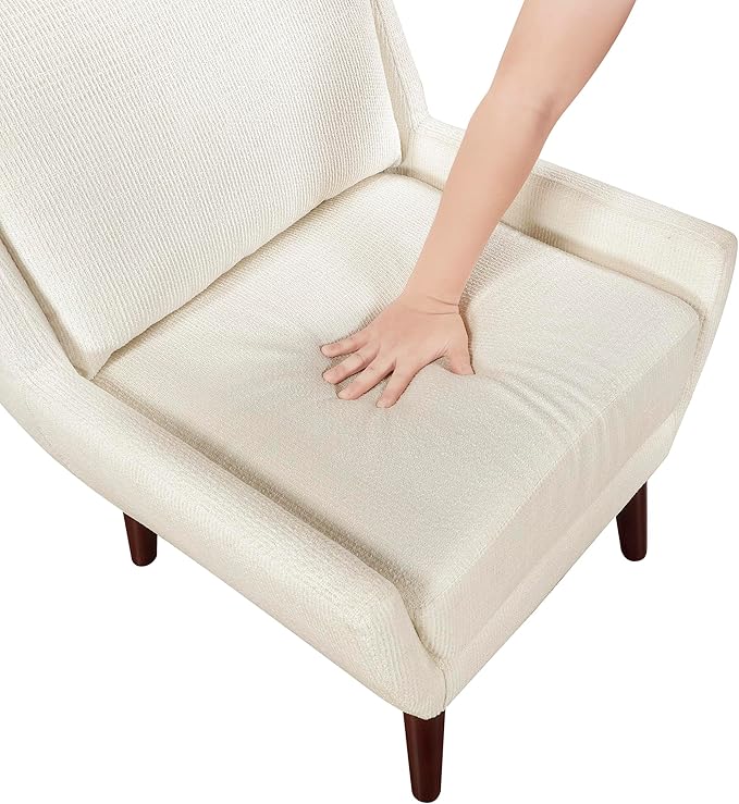Lexicon Modern Wingback Accent Chair Chenille Fabric Upholstered Lounge Reading Arm Chair Solid Wood Legs for Living Room Bedroom Supportive Padded Pocket Coil Seat Easy Assembly Beige