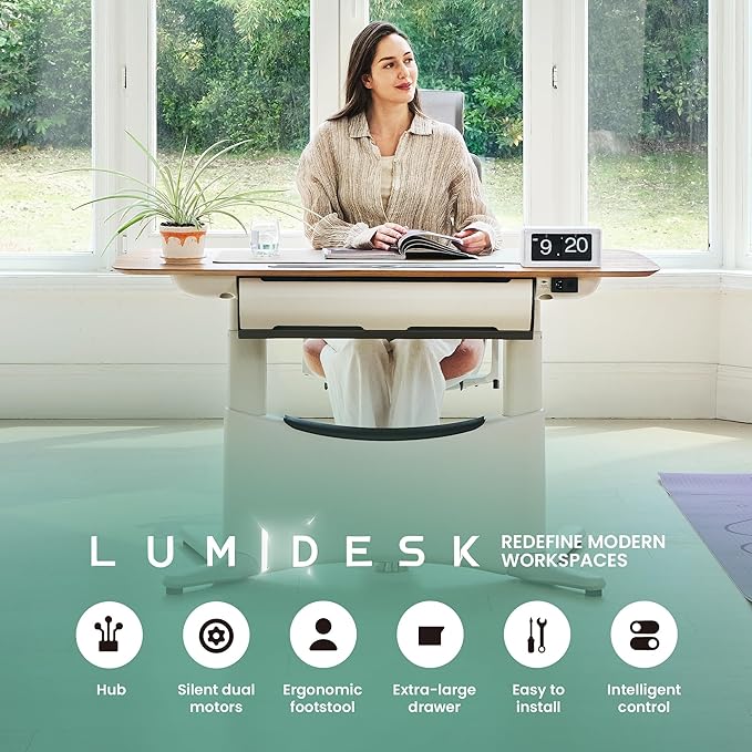 COLAMY LumiDesk All-in-1 Electric Standing Desk Height Adjustable Desk (MFC Desktop Light Maple + White)