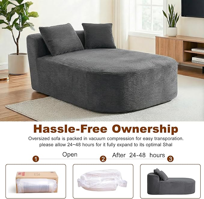 Chaise Lounge Chair Indoor 67.5 Oversized Boneless Couch Could Comfy Upholstered Sleeper Sofa Bed Corduroy Plush Modern Curved Floor Sofas Chair with 2 Pillows for Readng Living Room Bedroom Apartment