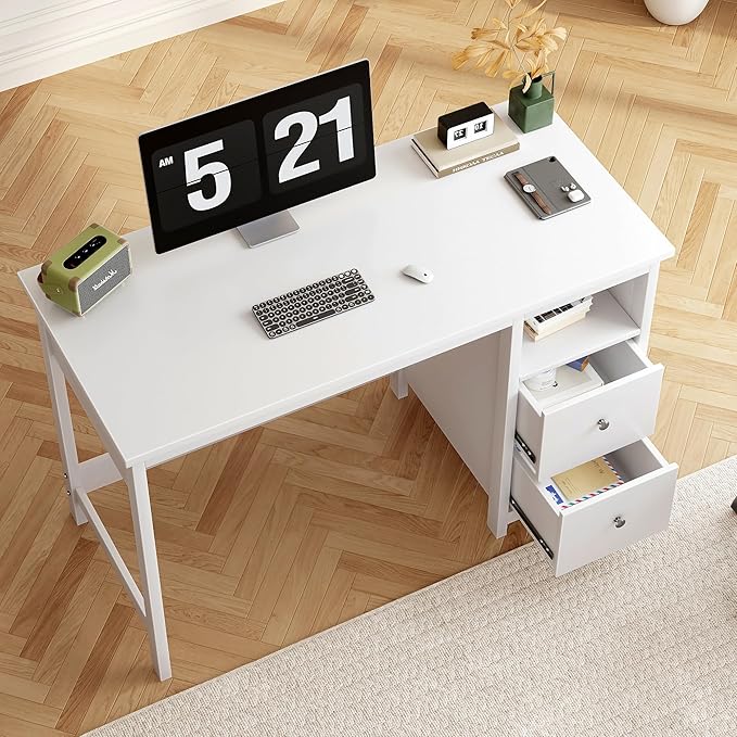 BHG White Desk with DrawersModern Small Computer Desk for Home Office Makeup Vanity Desk Dressing Table for BedroomFiling Cabinet Writing Table PC Desks for Study (White 39.3)