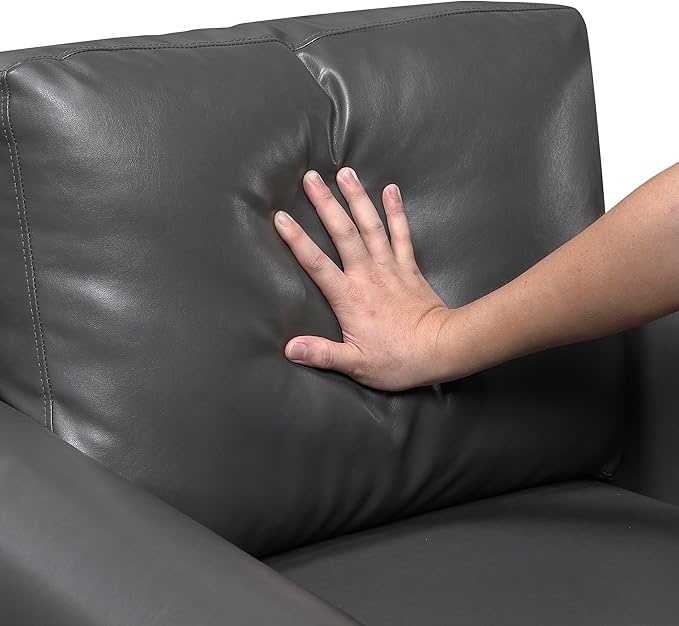 Lexicon 35 W Living Room Accent Chair Faux Leather Upholstered Armchair with Rolled Arm for Bedroom/Office/Waiting Room Single Sofa Chair Dark Gray