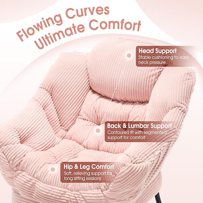 Lazy Chair with Ottoman Comfy Lounge Chair for Reading Relaxing and Napping Perfect for Living Room Bedroom or Office Pink