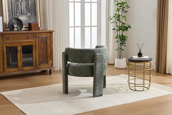 GDFStudio 30 Modern Accent Chair Upgrade Leisure Boucle Upholstered Armchair with Curved Arms and Waist Pillow Comfy Single Sofa Chair for Living Room Bedroom Office Apartment Antique Green