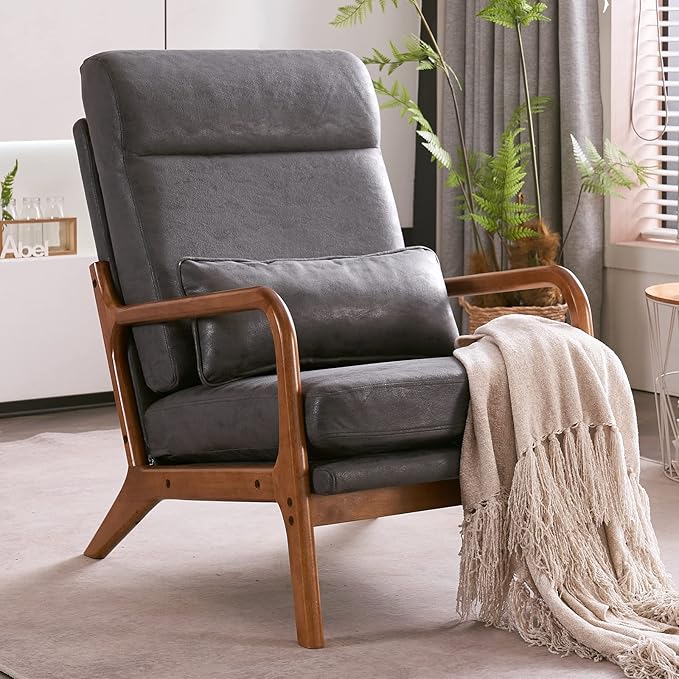 Accent Chair for Living Room Mid-Century Modern Upholstered Armchair with PillowReading Arm ChairComfy Accent Chair for Bedroom