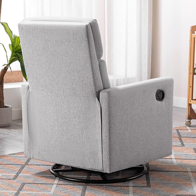 Modern Upholstered Recliner Chair with Tall Backrest Rocker Nursery Chair Plush Seating Glider Swivel Recliner Chair Single Sofa Home Theater Seating with Square Arms (Gray+Square Arms)