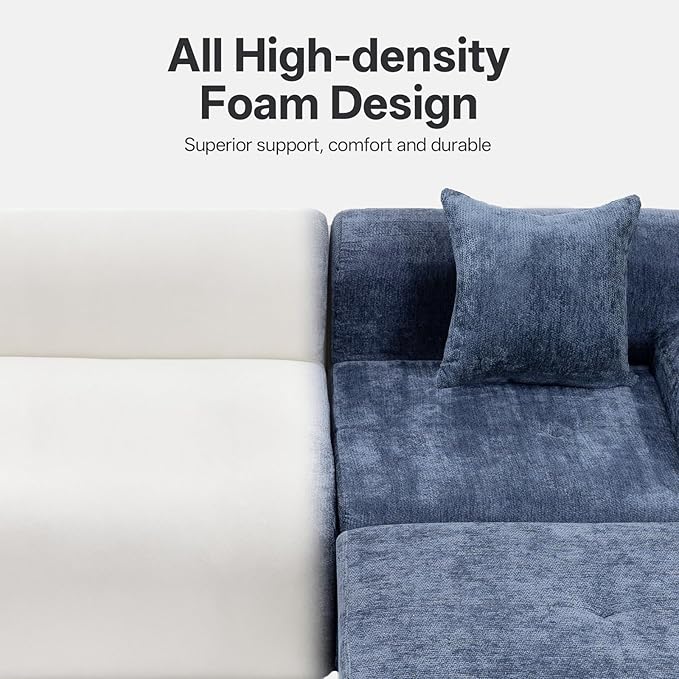 118 Cloud Sectional Couch for Living Room L-Shaped Modern Modular Sectional Sofa Boneless 4-Seater Lounge Couch with Deep Seat and Movable Ottoman No Assembly Blue