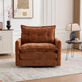Mid Century Modern Swivel Accent Chair Overstuffed Thick Pad Arm Chair with Solid Metal Base Comfortable 360° Rotation Single Sofa for Living Room Bedroom Office (Brown Chenille)