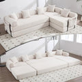 L Shape Convertible Sofa Bed with Cylindrical Pillow and Storage Pocket Convertible Sofa Couch Bed with Support Frame for Living Room Bedroom Children Room-Beige