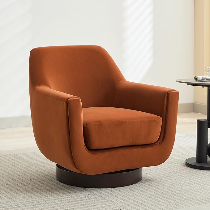Swivel Chair Velvet Accent Chair Armchair Round Barrel Chair U-shaped Fully Assembled Chair for Living Room Bedroom (Burnt Orange)