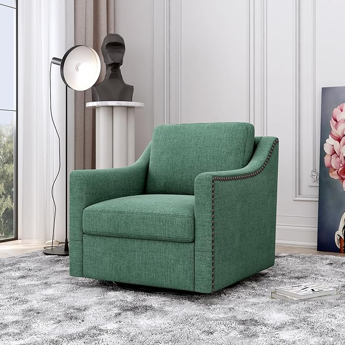 360 Degree Swivel Armchair Cotton Linen Skin-Friendly Fabric Ergonomic Design Brass Nail Decorative Armchair Living Room Chairs Bedroom Chairs Living Room Chairs Black Legs Suitable for Indoor Homes