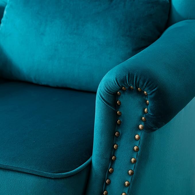 chairus Mid-Century Modern Accent Chairs Set of 2 Comfy Sofa Chairs Channel Back Armchairs with Small Pillow for Living Roon Bedroom Club - Velvet Teal