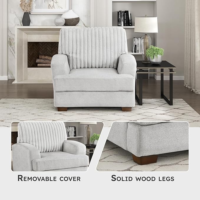 Lexicon Living Room Chair Modern Accent Chair Textured Microfiber Upholstered Armchair with Corduroy Fabric Back Pillow for Bedroom/Office/Waiting Room Light Gray