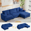 114 Cloud Sectional Couch with L-Shape Reversible Chaise Modern Corduroy L Shaped Couch with 2 Pillows &amp Storage Armrests 4 Seater Sectional Couches for Living Room Plush Corduroy Blue